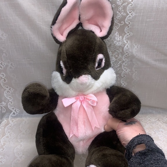 16" Pink, white & brown Easter chocalate strawberry bunny plush plastic eyelids - Picture 7 of 8